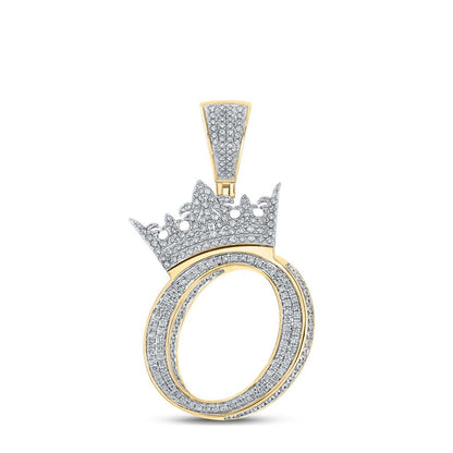 3D Crown A-Z Letter Initial Diamond Pendant 10K Yellow Gold
