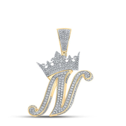 3D Crown A-Z Letter Initial Diamond Pendant 10K Yellow Gold