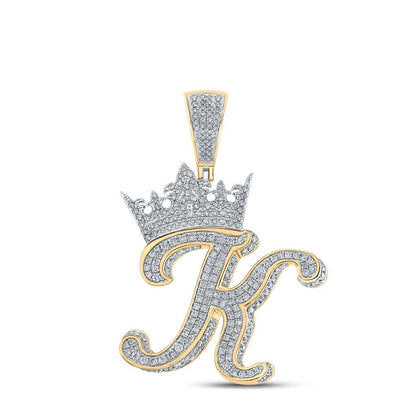 3D Crown A-Z Letter Initial Diamond Pendant 10K Yellow Gold