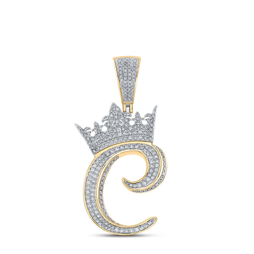 3D Crown A-Z Letter Initial Diamond Pendant 10K Yellow Gold