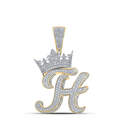 3D Crown A-Z Letter Initial Diamond Pendant 10K Yellow Gold