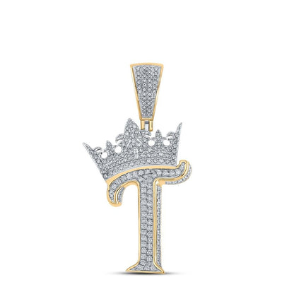 3D Crown A-Z Letter Initial Diamond Pendant 10K Yellow Gold