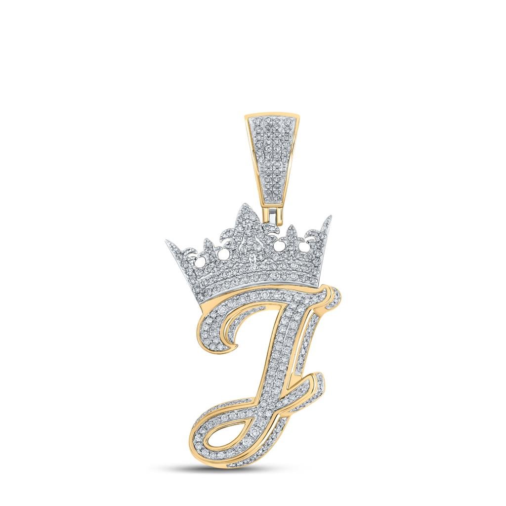 3D Crown A-Z Letter Initial Diamond Pendant 10K Yellow Gold