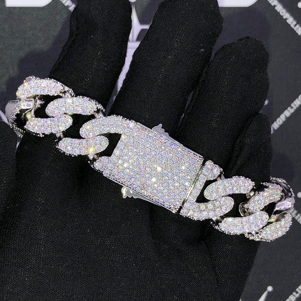 3D Cuban Moissanite Bracelet Iced Out 18MM .925 Sterling Silver