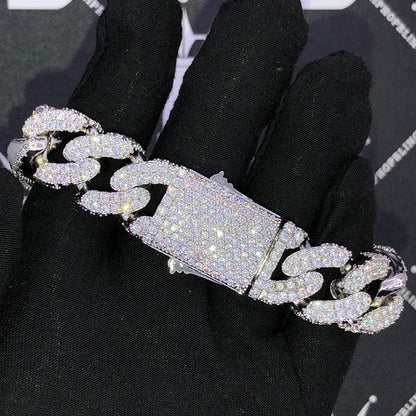 3D Cuban Moissanite Bracelet Iced Out 18MM .925 Sterling Silver