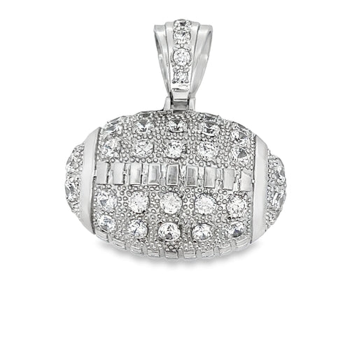 3D Football Sports CZ Pendant .925 Sterling Silver