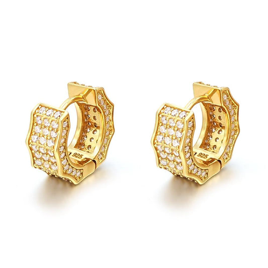 3D Ice Wave CZ Huggie Hoop Iced Out Earrings .925 Silver