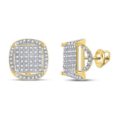 3D Illusion Solitaire Micro Pave Diamond Earrings 10K Gold