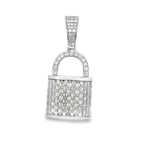 3D Padlock Emerald Cut 2.50cttw VVS Moissanite Pendant .925 Silver
