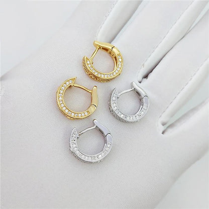 3D Pave Designer Huggie Hoop Iced Out Earrings .925 Silver
