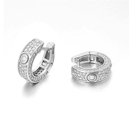 3D Pave Designer Huggie Hoop Iced Out Earrings .925 Silver