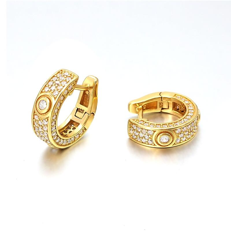3D Pave Designer Huggie Hoop Iced Out Earrings .925 Silver