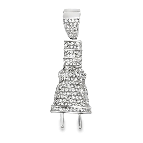 3D Power Plug CZ Pendant .925 Sterling Silver