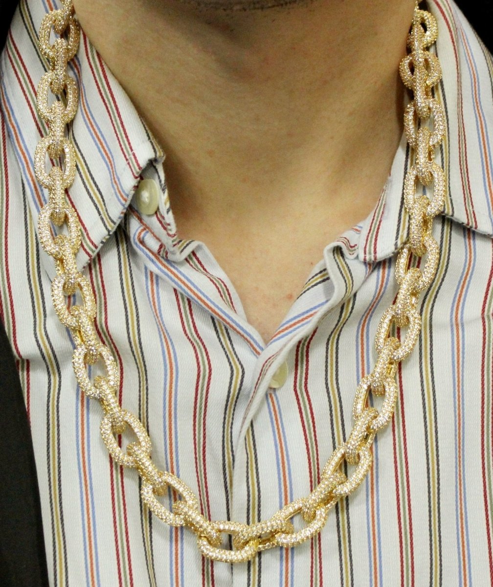3D Rolo Chain Link Gold Bling Bling Necklace