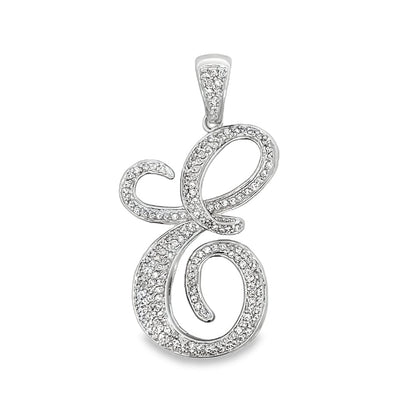 3D Script Initial Letter White CZ Iced Out Pendant
