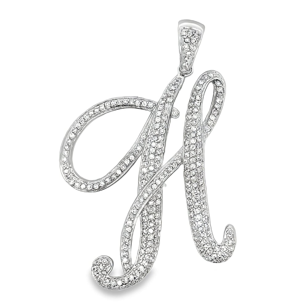 3D Script Initial Letter White CZ Iced Out Pendant