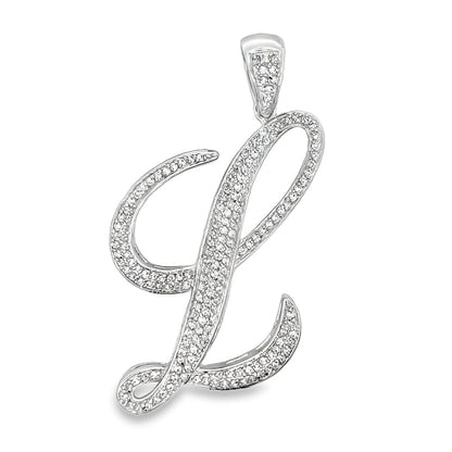 3D Script Initial Letter White CZ Iced Out Pendant