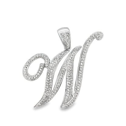 3D Script Initial Letter White CZ Iced Out Pendant
