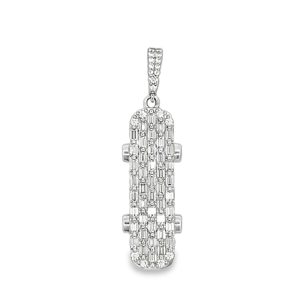 3D Skateboard Emerald Cut 2.65cttw VVS Moissanite Pendant .925 Silver