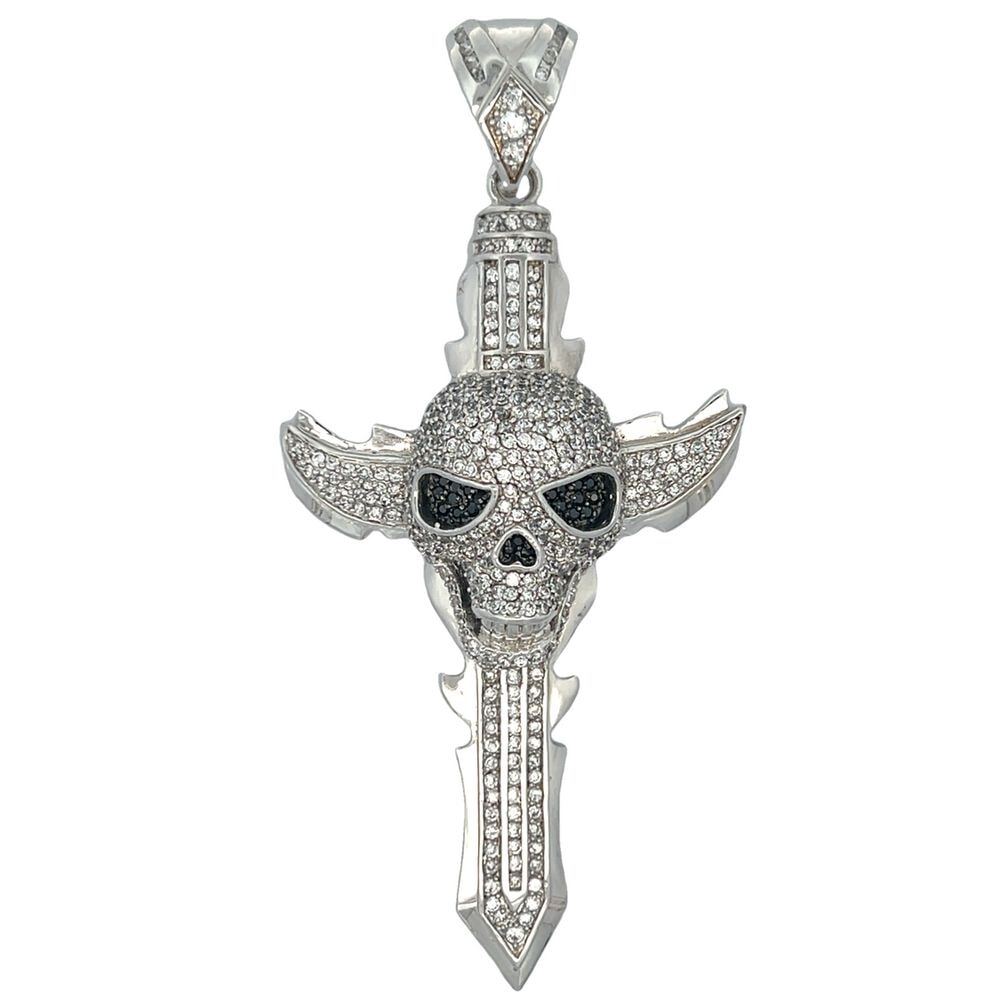 3D Skull Sword CZ Iced Out Pendant