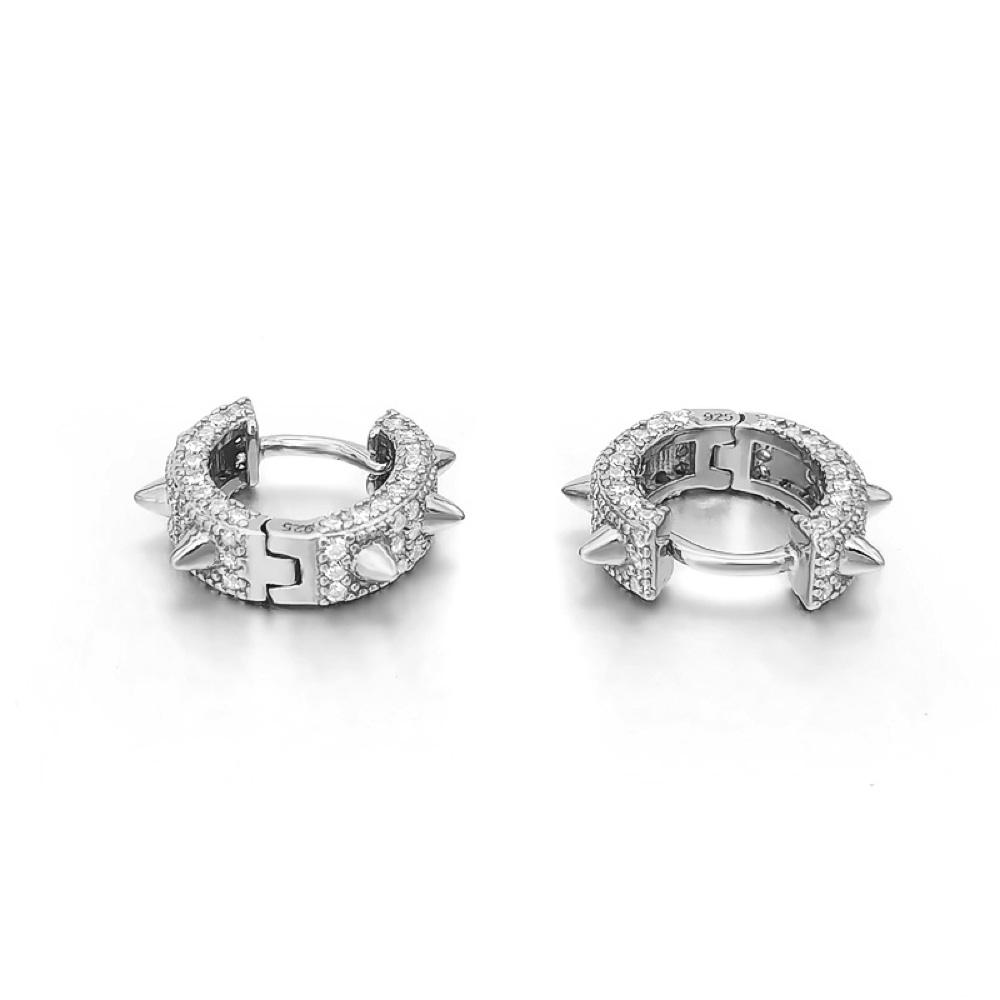 3D Spiked CZ Huggie Hoop CZ Iced Out Earrings .925 Silver