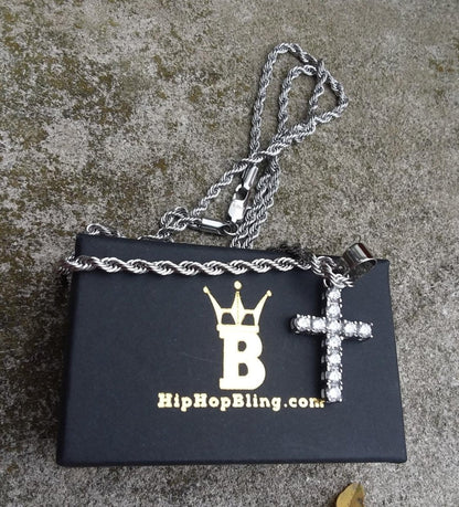 3MM CZ Tennis Cross Bling Bling Stainless Steel