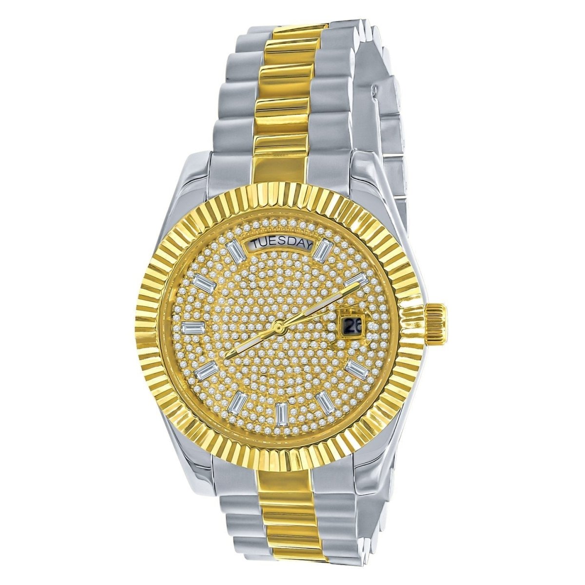 41MM CZ Pave Dial Baguette Hours Day Watch