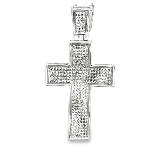 5 Row .77cttw Diamond Cross Pendant .925 Sterling Silver