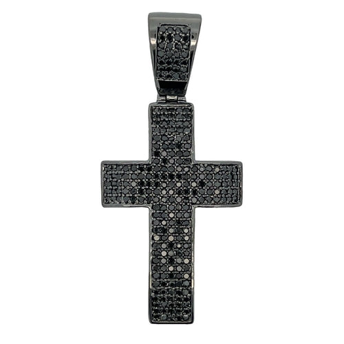5 Row Black Cross CZ Pendant .925 Sterling Silver