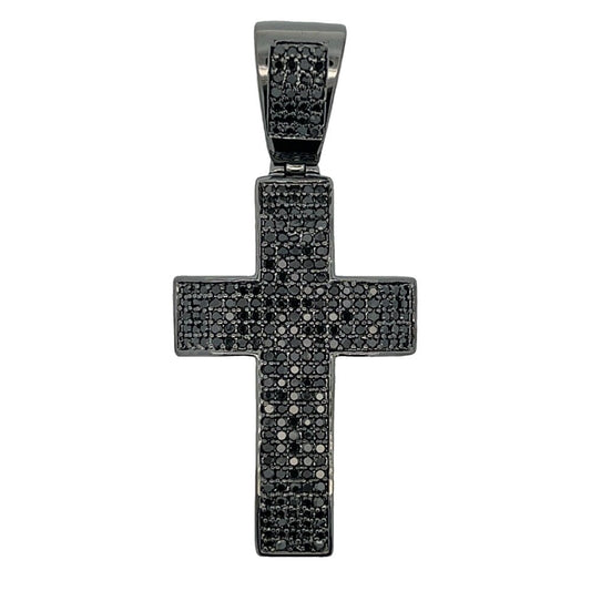 5 Row Black Cross CZ Pendant .925 Sterling Silver