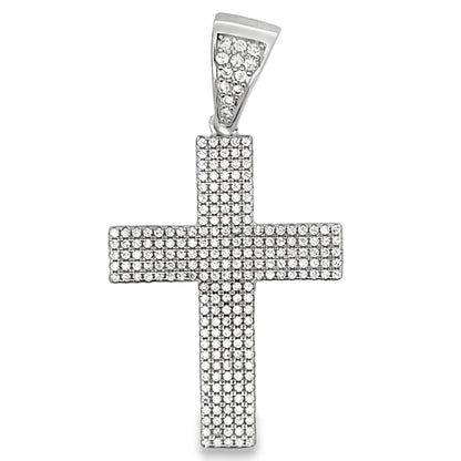 5 Row Cross Pave CZ Pendant .925 Sterling Silver