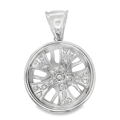 5 Spoke Rim Spinner CZ Pendant .925 Sterling Silver