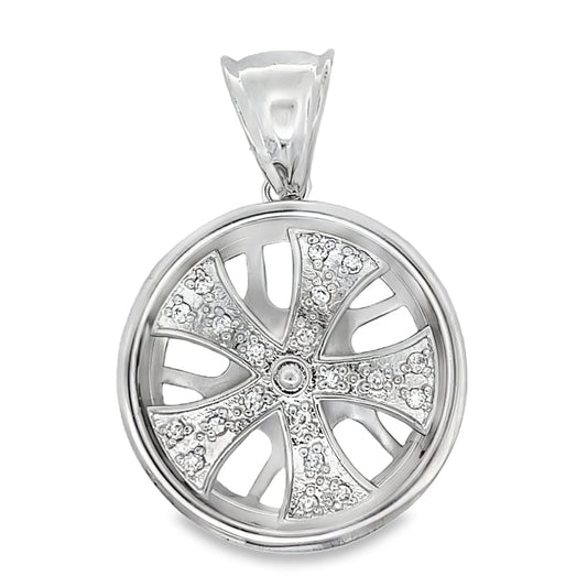 5 Spoke Rim Spinner CZ Pendant .925 Sterling Silver