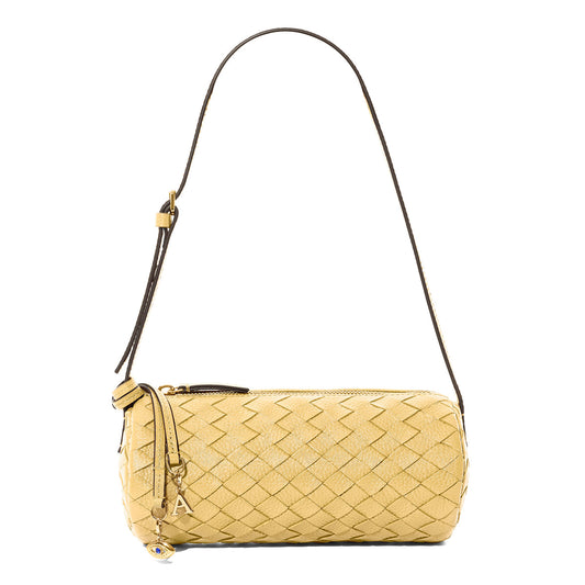 Woven Leather Barrel Bag (Butter Yellow)