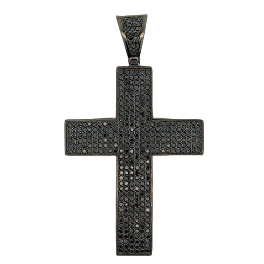 6 Row Black Cross CZ Pendant .925 Sterling Silver