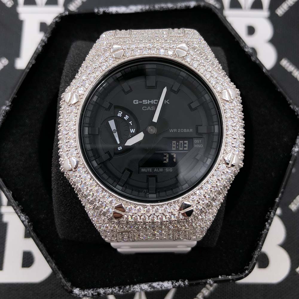 7.75 Carat VVS Moissanite Iced Out G Shock GA2100 Hip Hop Custom Watch