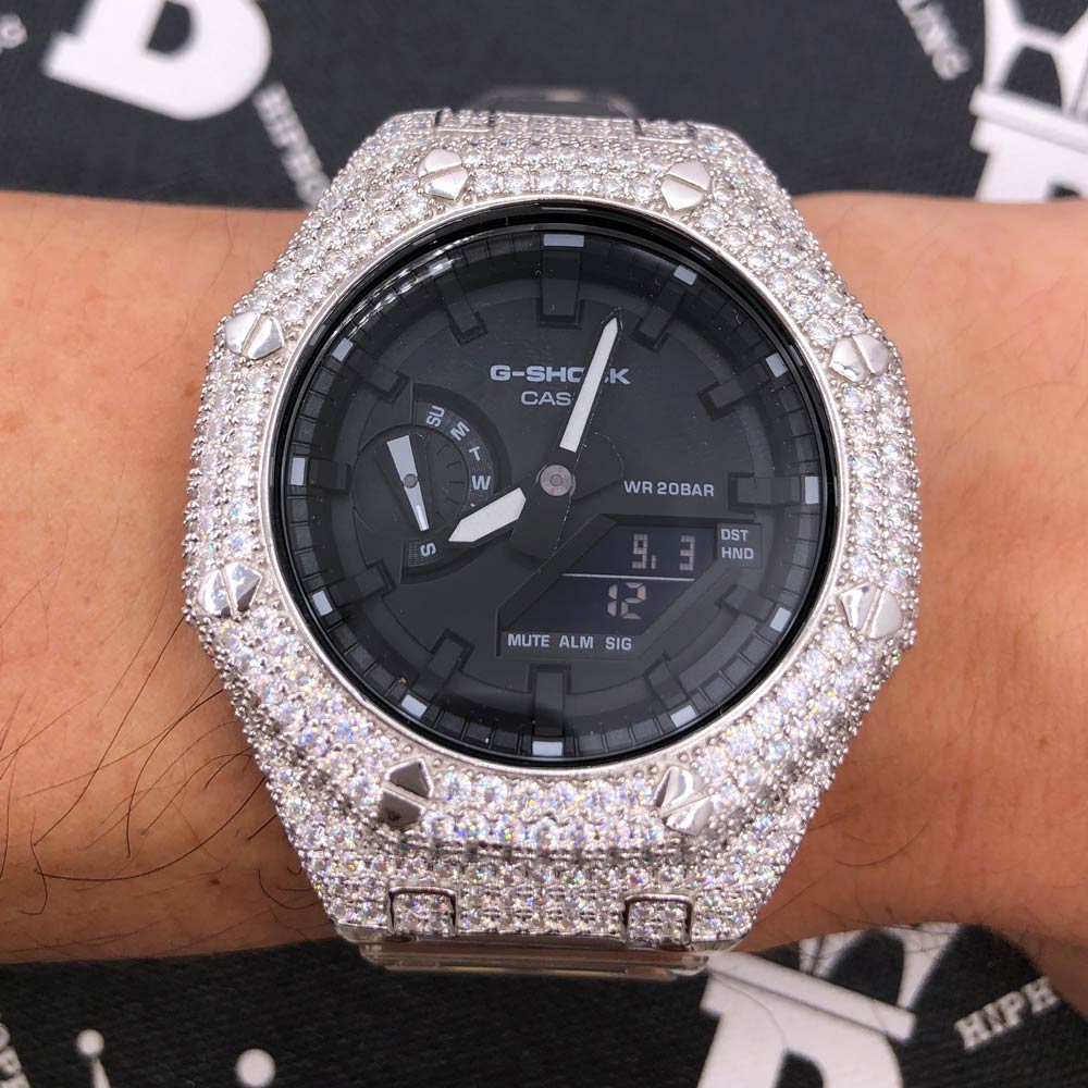 7.75 Carat VVS Moissanite Iced Out G Shock GA2100 Hip Hop Custom Watch