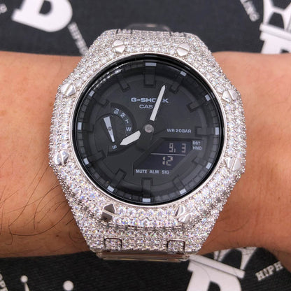 7.75 Carat VVS Moissanite Iced Out G Shock GA2100 Hip Hop Custom Watch