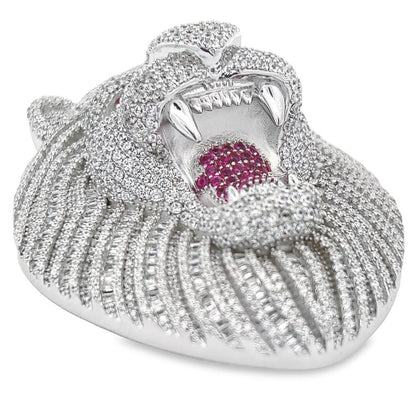 .925 Silver 3D Lion Face CZ Iced Out Pendant