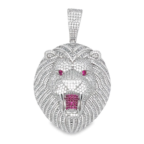 .925 Silver 3D Lion Face CZ Iced Out Pendant