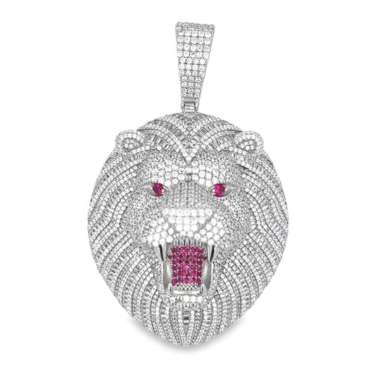 .925 Silver 3D Lion Face CZ Iced Out Pendant
