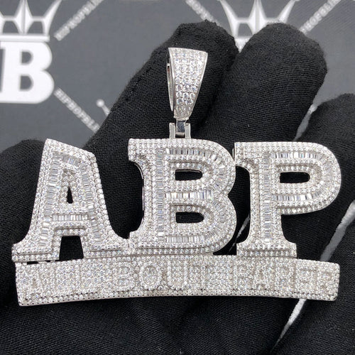 .925 Silver ABP All Bout Paper Baguette VVS CZ Iced Out Pendant