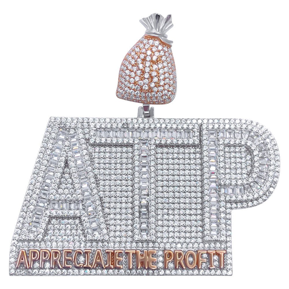 .925 Silver ATP Appreciate the Profit Baguette VVS CZ Iced Out Pendant
