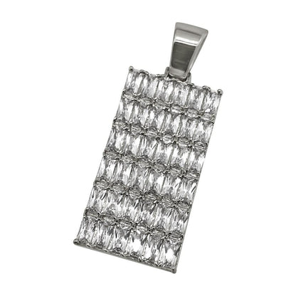 .925 Silver Baguette CZ Bling Bling Dog Tag Pendant