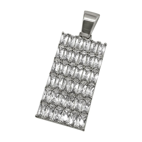 .925 Silver Baguette CZ Bling Bling Dog Tag Pendant