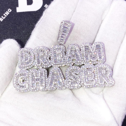 .925 Silver Baguette DREAM CHASER VVS CZ Iced Out Pendant