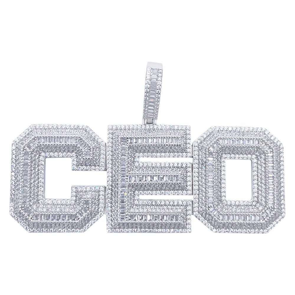 .925 Silver CEO 3D Baguette VVS CZ Iced Out Pendant