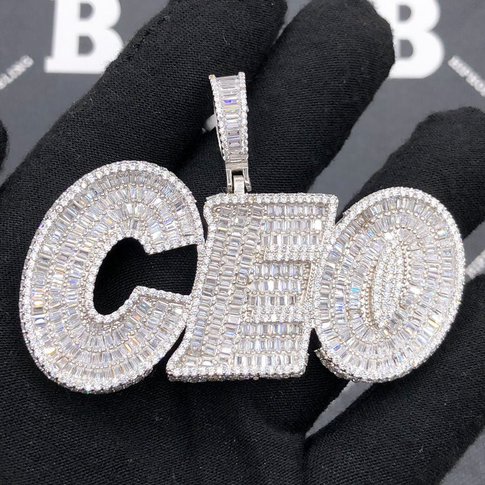 .925 Silver CEO 3D Baguette VVS CZ Iced Out Pendant