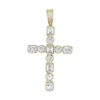 .925 Silver Emerald and Round Cut CZ Cross