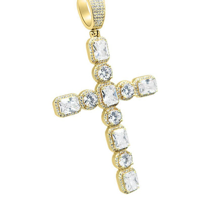 .925 Silver Emerald and Round Cut CZ Cross
